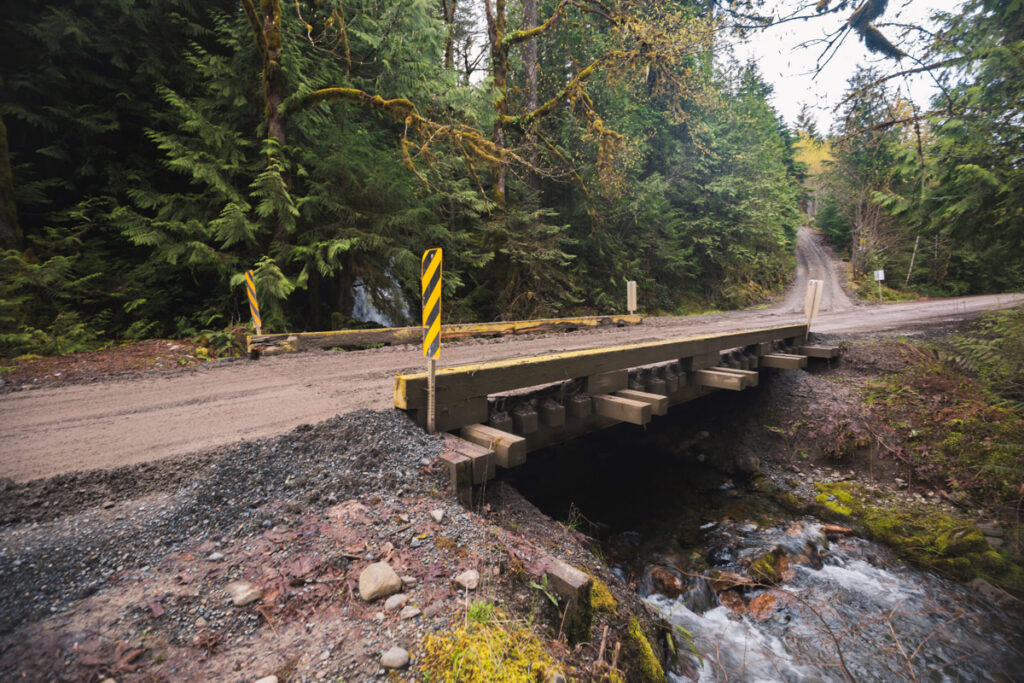 A logging road bridge with Renfrew Road Falls in the background