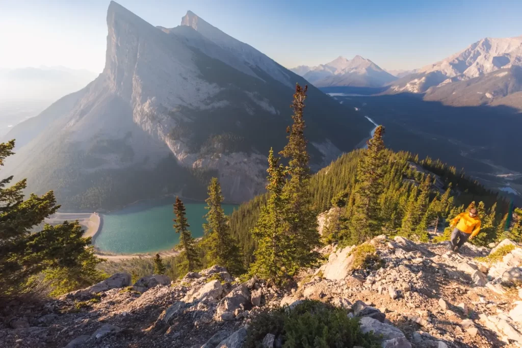 Views from halfway up EEOR with Ha Ling Peak and White Man's Pond visible in the distance